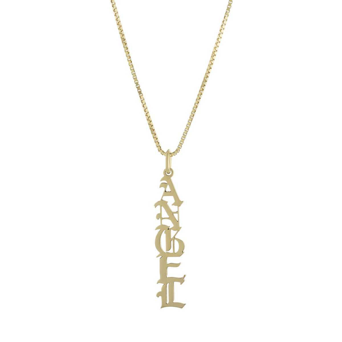 Collar Angel Nombre Vertical Gótico – Baño de Oro 14K - joyería AMANZA