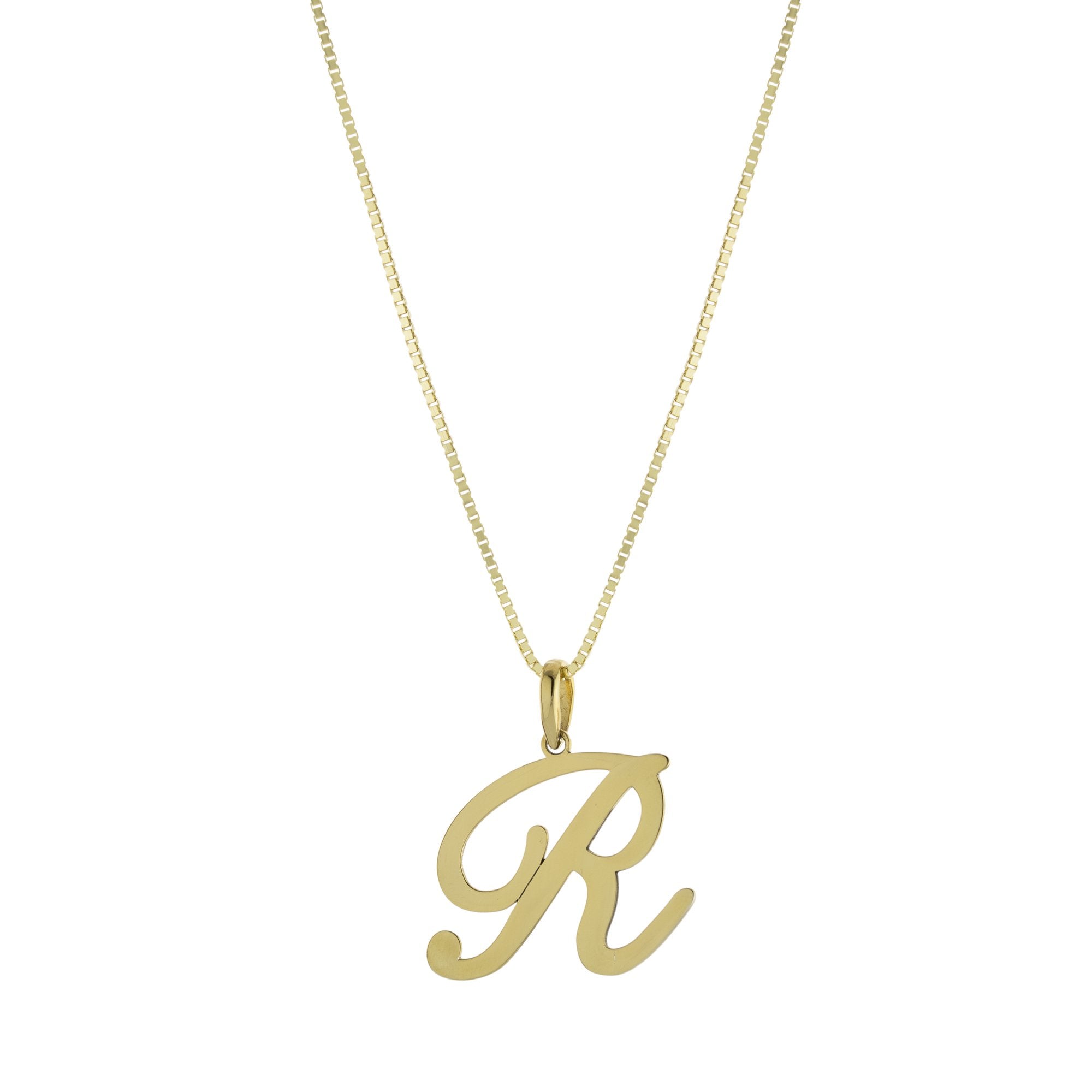 Collar Inicial R Cursiva Grande – Baño de Oro 14K - joyería AMANZA