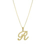 Collar Inicial R Cursiva Grande – Baño de Oro 14K - joyería AMANZA