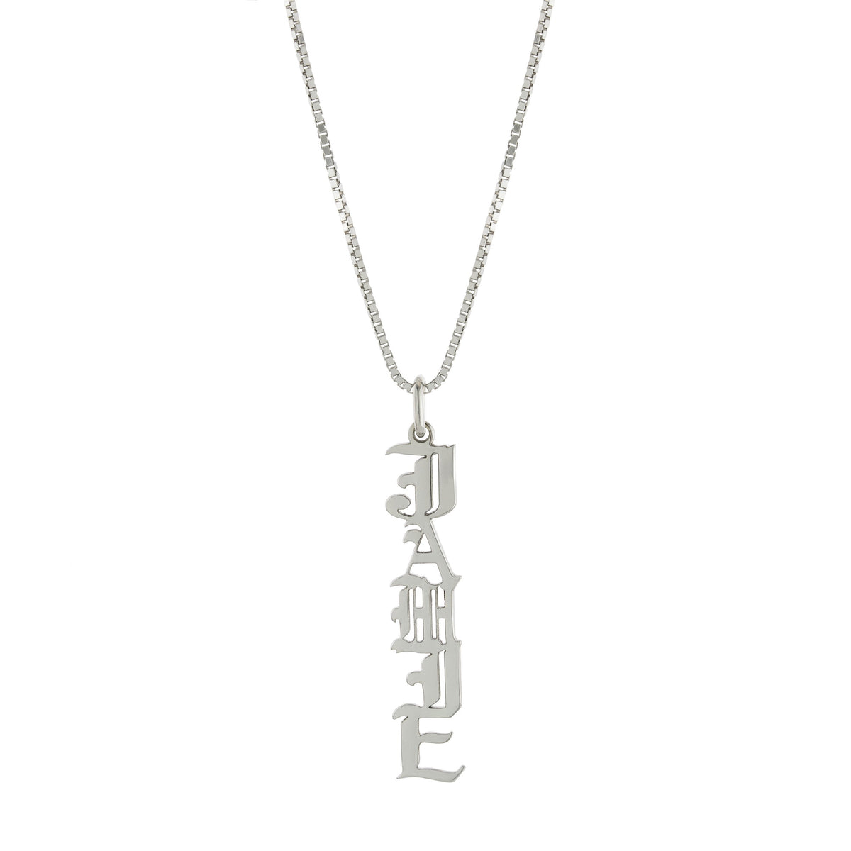 Collar Jamie Nombre Vertical Gótico – Plata .925 - joyería AMANZA