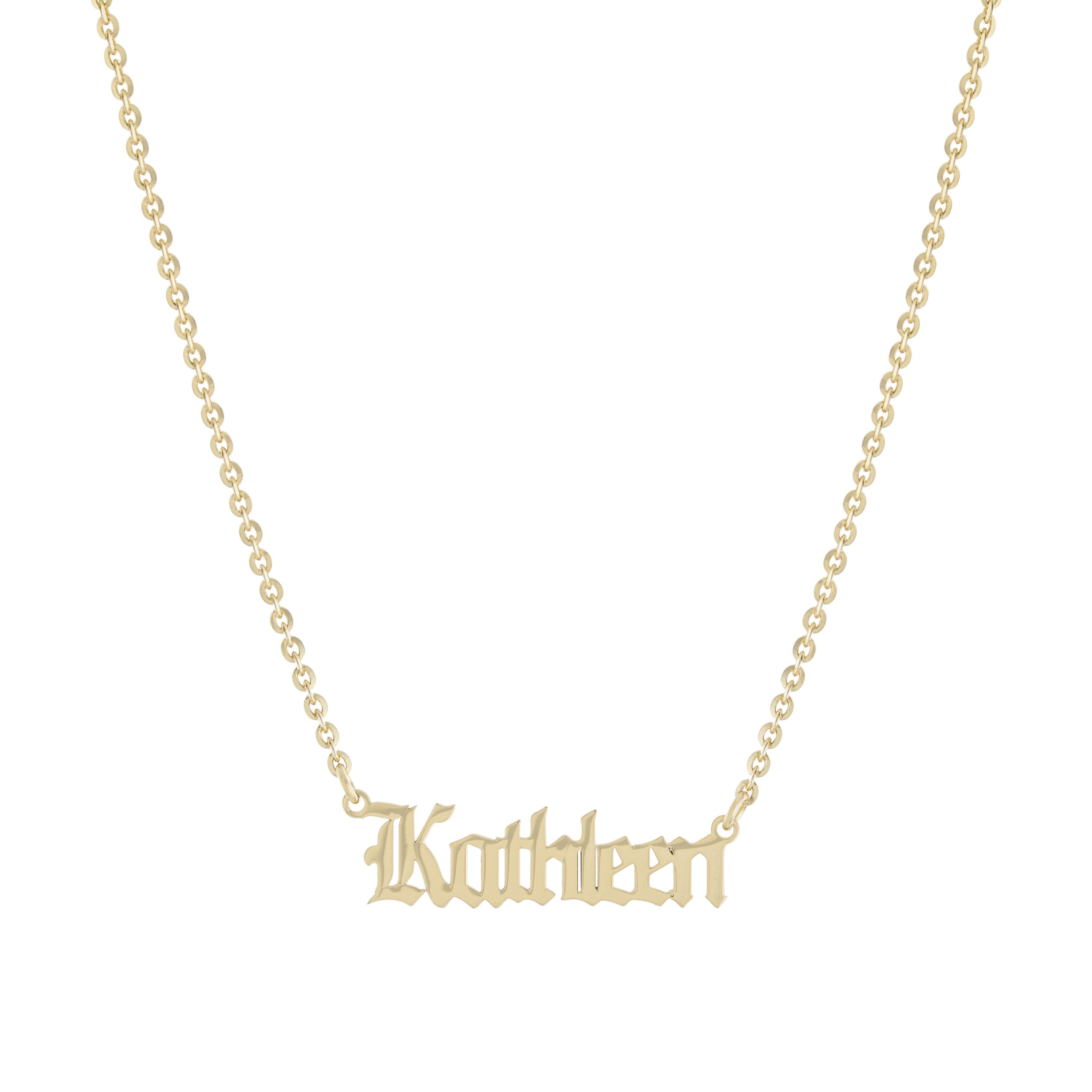 Collar Kathleen Nombre Gótico – Baño de Oro 14K - joyería AMANZA