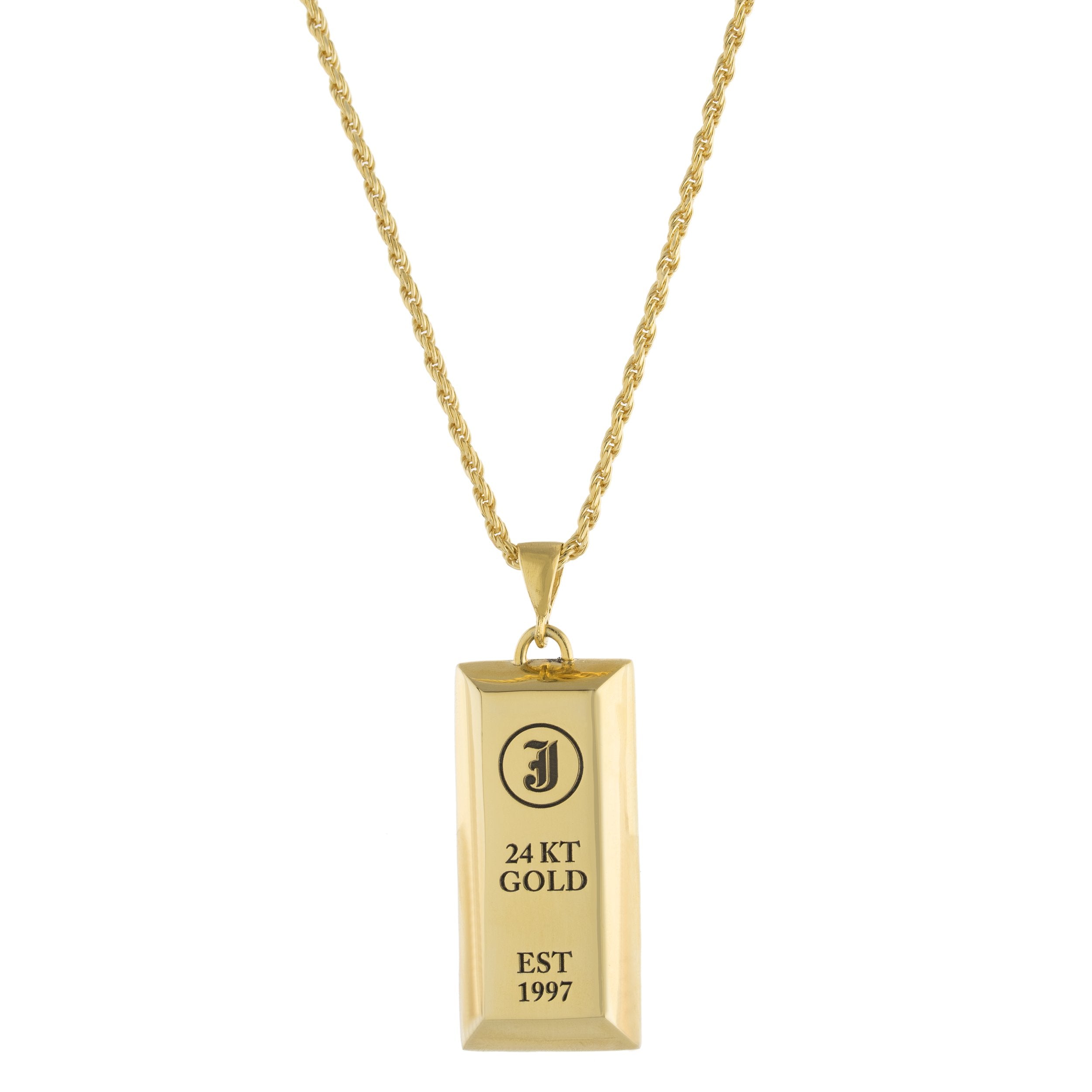 Collar Lingote Inicial J – Baño de Oro 14K - joyería AMANZA
