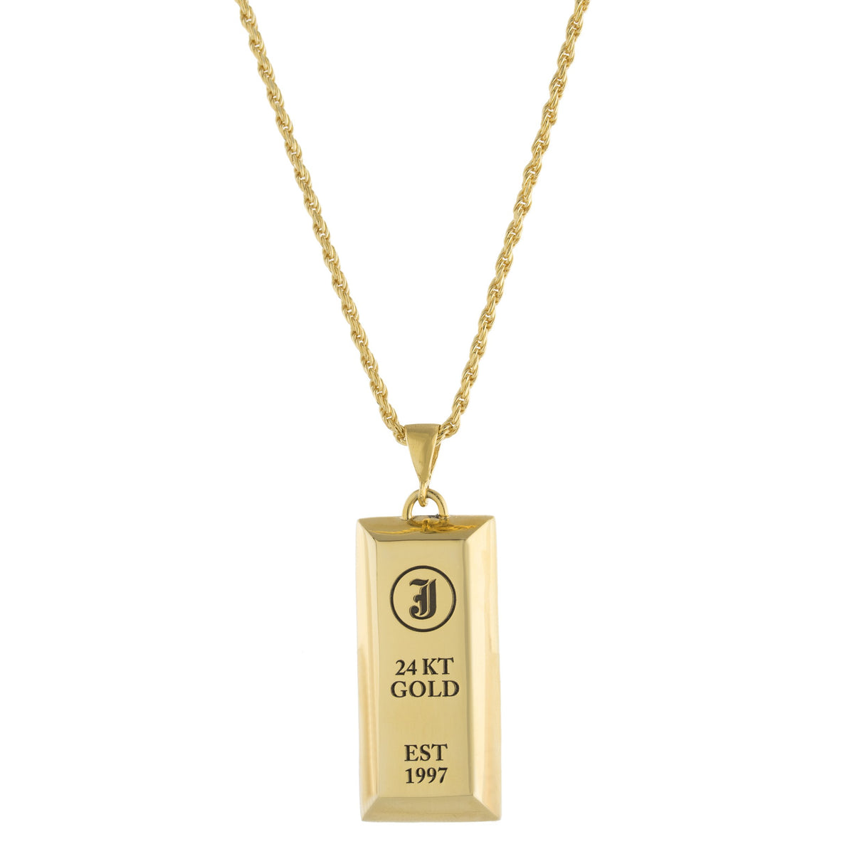 Collar Lingote Inicial J – Baño de Oro 14K - joyería AMANZA