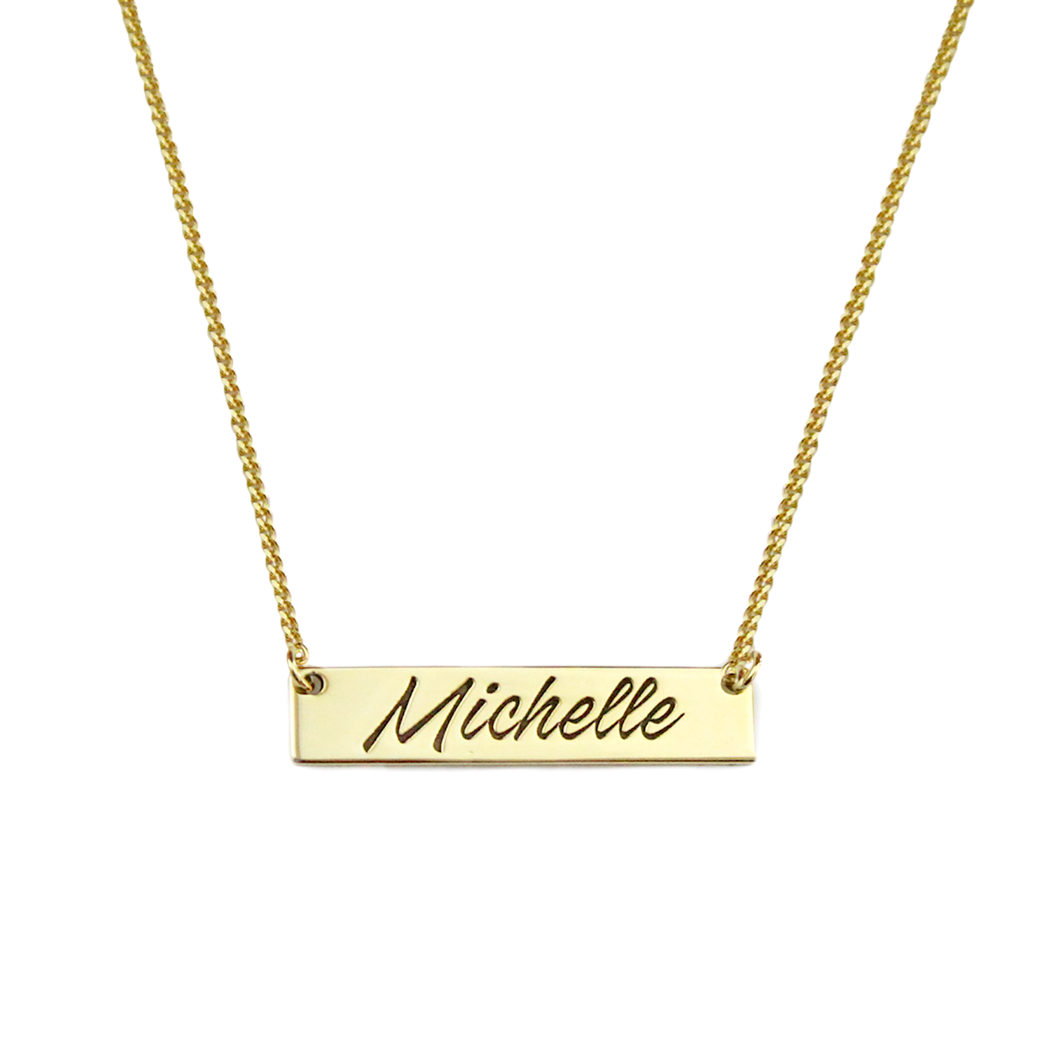 Collar Michelle Placa Grabada – Baño de Oro 14K - joyería AMANZA