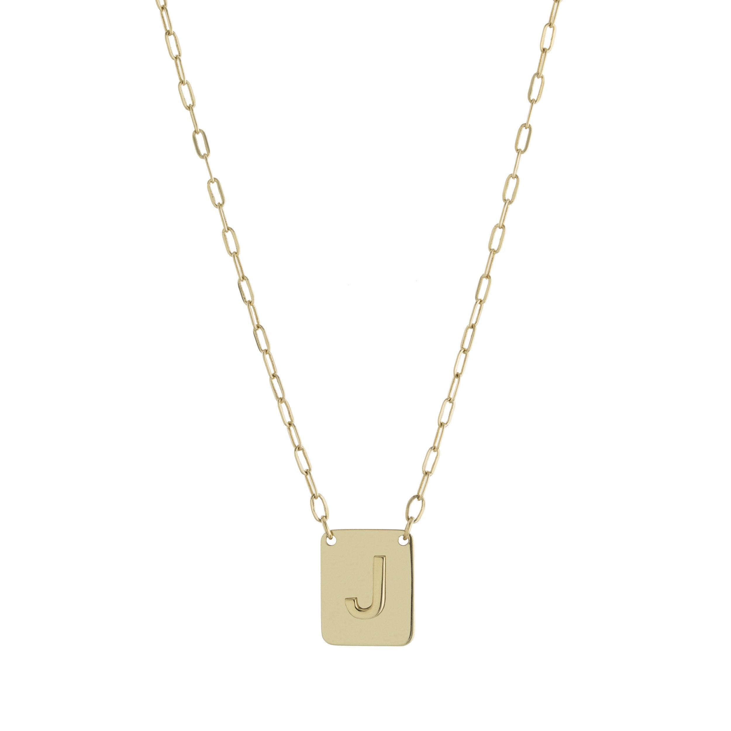 Collar Placa Inicial J Cadena Clip – Baño de Oro 14K - joyería AMANZA