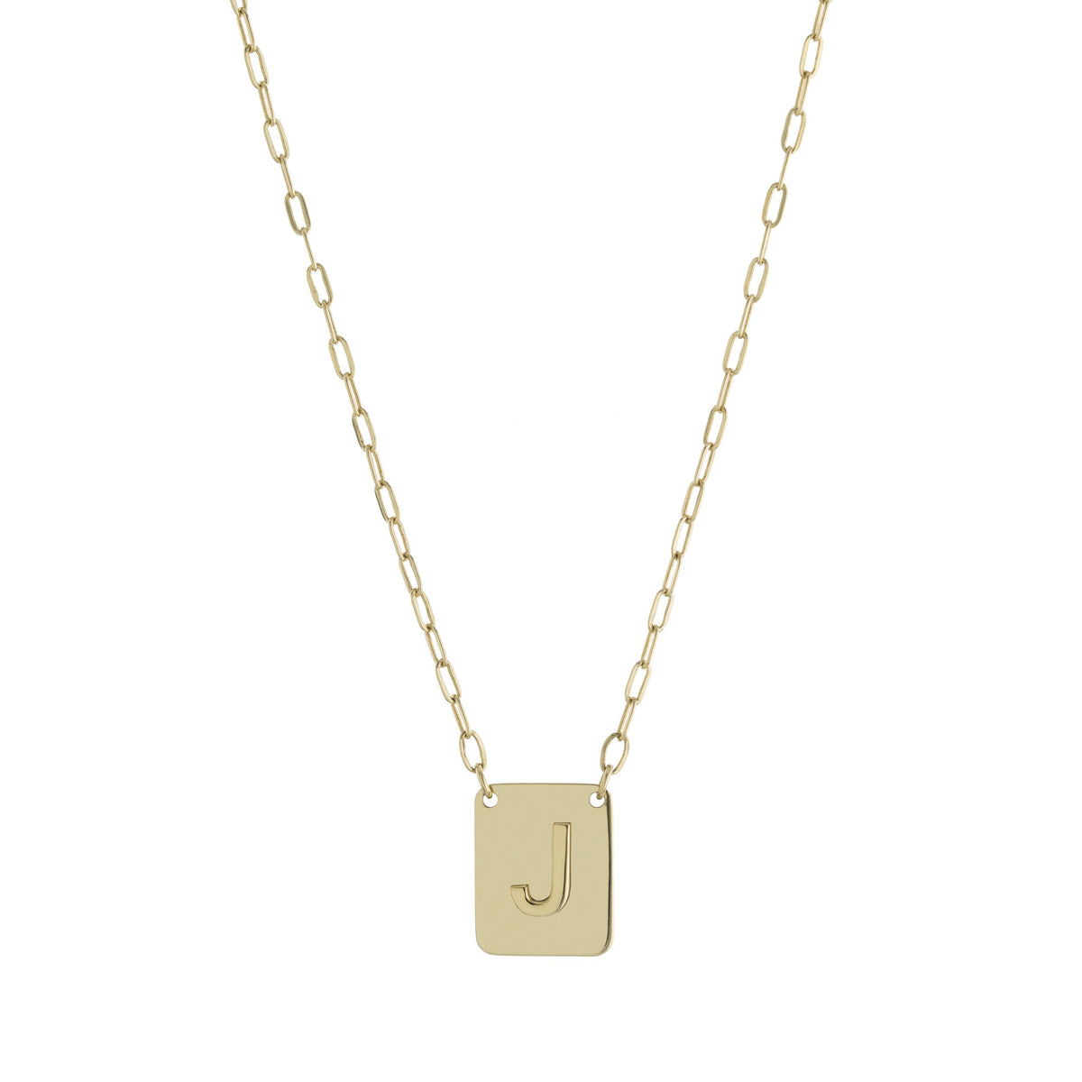 Collar Placa Inicial J Cadena Clip – Baño de Oro 14K - joyería AMANZA