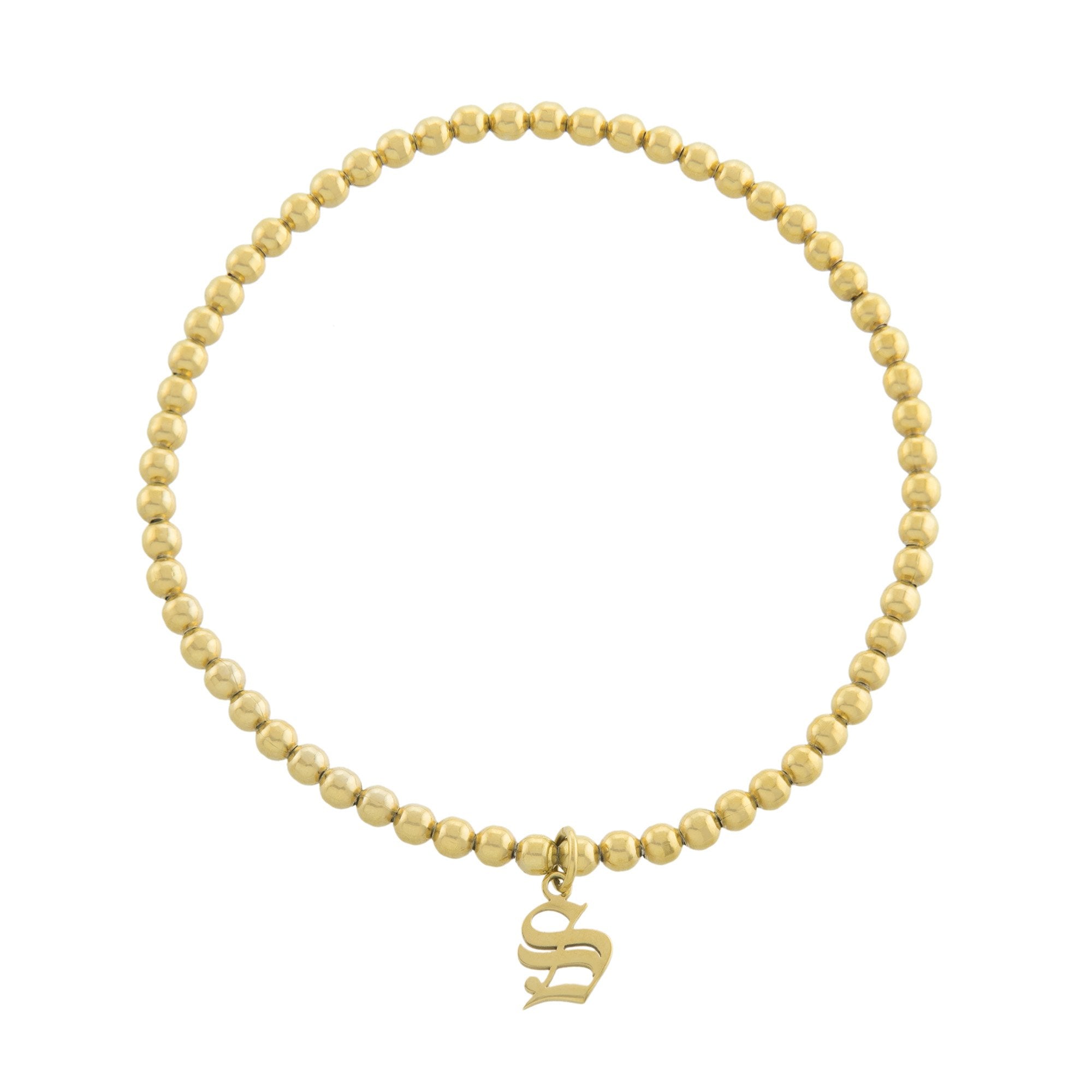 Pulsera Inicial S Gótica de Bolitas – Baño de Oro 14K - joyería AMANZA