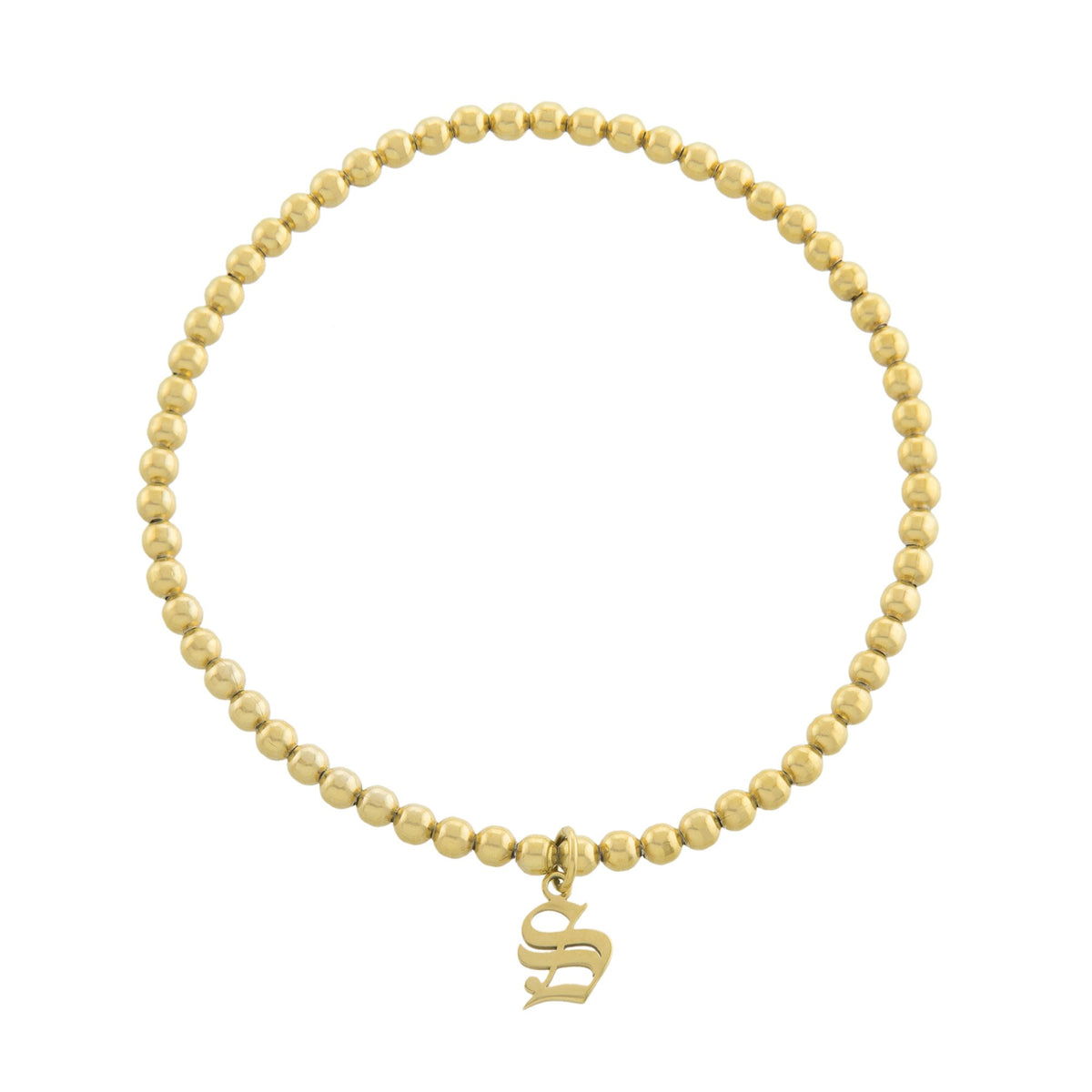 Pulsera Inicial S Gótica de Bolitas – Baño de Oro 14K - joyería AMANZA
